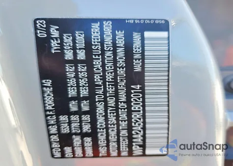 2024 Porsche Macan Base z USA, uszkodzony, nr VIN WP1AA2A52RLB02014